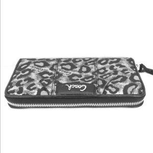 Coach Black Silver Ocelot Zip Around Large Wallet